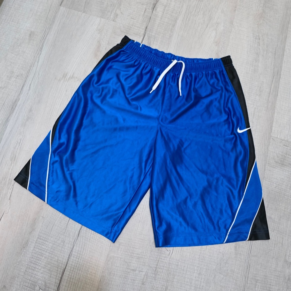 Nike Men's Large Basketball Shorts Blue Black White Shiny Dazzle Mesh Silver Tag